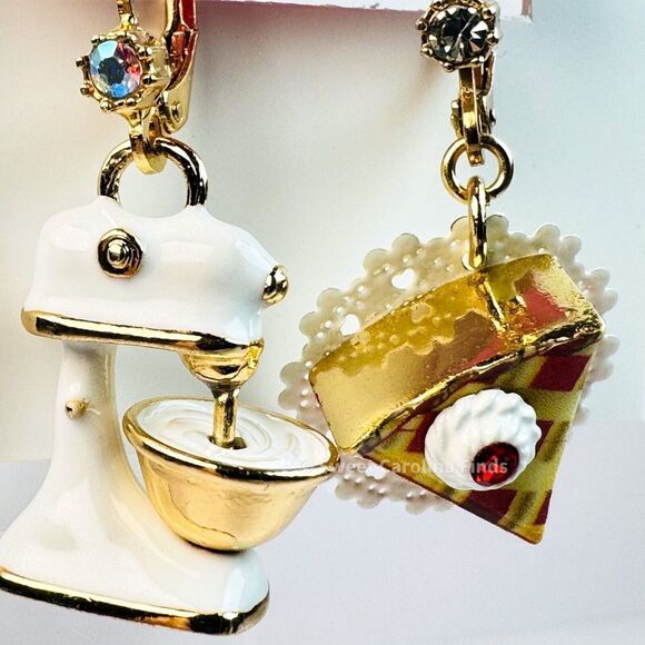 Betsey Johnson • Babycakes Pie & Mixer Earrings • Mismatch Drop • Cherry Pie - Picture 3 of 12